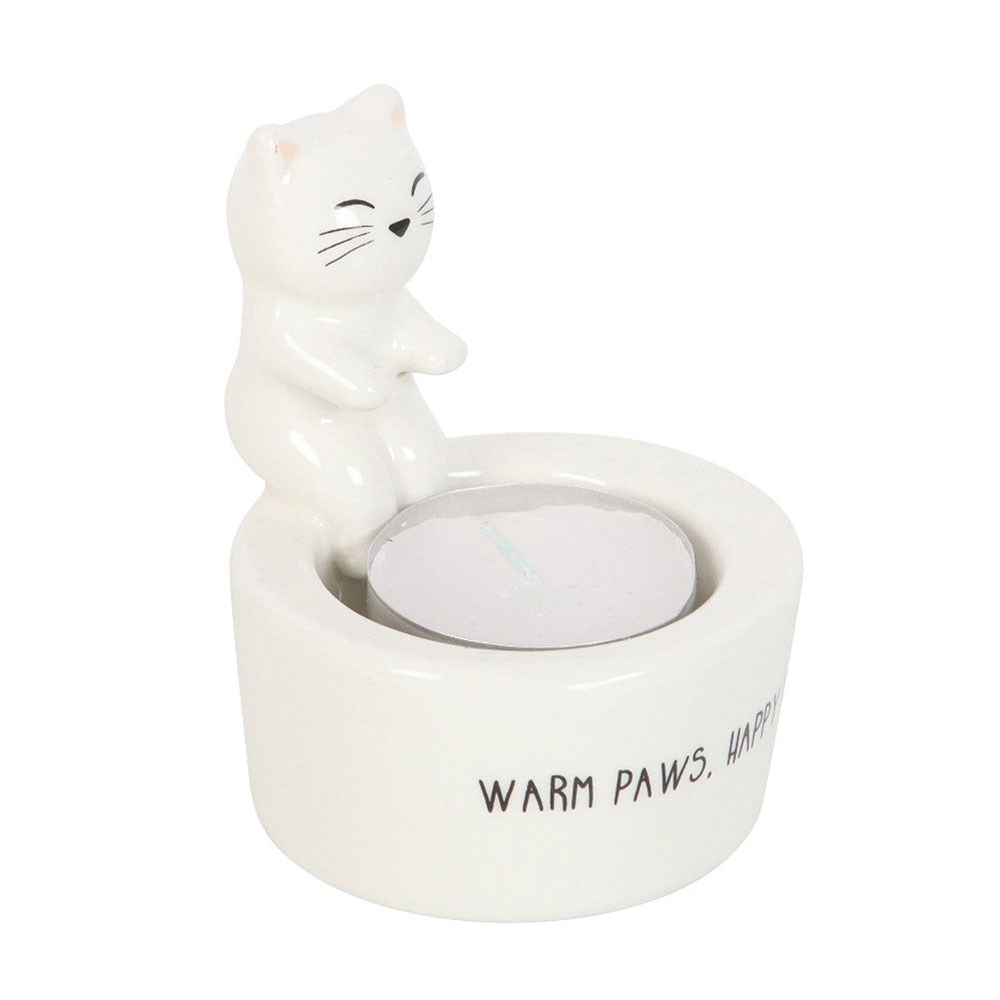 Something Different - Warm Paws Happy Heart Cat Tea light holder - White